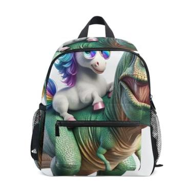 Imagem de Dinosaur Unicorn Cute Simple Modern Kids Backpack 10x4x12 In, Backpack for Preschool Girl with Water Bottle Pockets, Whistle Buckle