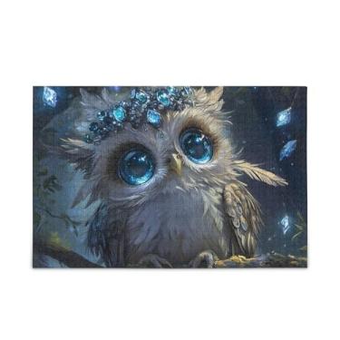 Imagem de 500 peças de quebra-cabeças fofos de coruja com olhos azuis de madeira e papel combinados para adultos