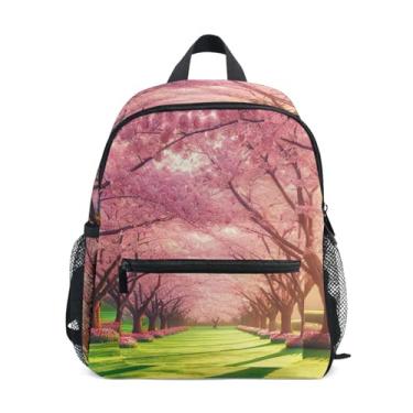 Imagem de GAIGEO Cherry Blossom Spring Flowers Kids Backpack with Whistle, Adjustable Chest Strap, Preschool Backpack for Girls Lightweight & Compact for Ages 3-8