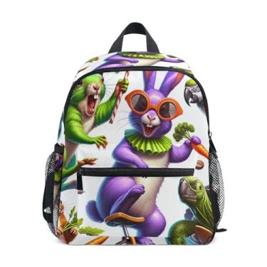Imagem de GAIGEO Funny Animals Bunny Cute Little Kids Backpack 10x4x12 In, Toddler Girl Backpack with Water Bottle Pockets, Whistle Buckle