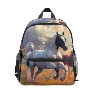Imagem de GAIGEO Running Horses Painting Little Kids Backpack with Whistle, 2 Bottle Pockets, Lightweight, Preschool Backpack 10x4x12 In, for Ages 3-8