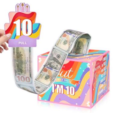 Imagem de TOYEISH Caixa de presente de feliz aniversário de 10 anos para meninas, Peace Out Single Digits Im 10 Birthday Party Card Decorations, 10 Year Old Girl Colorful Stuff - Caixa de dinheiro para presente