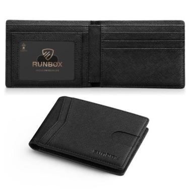 Imagem de Carteira RUNBOX para homens de couro fino com duas dobras com bloqueio