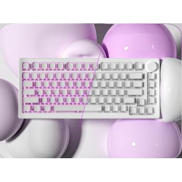 Imagem de dagaladoo Conjunto de teclas brancas transparentes Jelly Set 126 teclas PC/PBT 75 por cento, teclas transparentes brilham, perfil cereja compatível com teclado mecânico de layout dos EUA (textura de