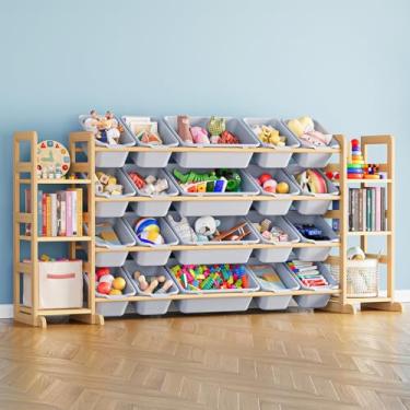 Imagem de SpaceAid Organizador de armazenamento de brinquedos com 6 prateleiras e 20 caixas, organizador de brinquedos, estante de brinquedos para quarto, sala de jogos, decoração de quarto, cinza neutro