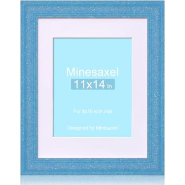 Imagem de Minesaxel Moldura azul com glitter 28 x 35 cm para 20 x 25 cm com tapete, molduras brilhantes de vidro real HD, colorido, fofo, divertido ou exclusivo, moldura de arte de 28 x 35 para mesa ou parede