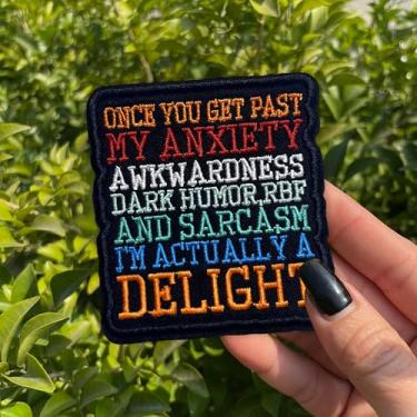 Imagem de Patch Once You Get Past My Anxiety Awkwardness 7,6 cm engraçado sarcástico ansiedade, humor negro passar/costurar em tecido bordado apliques para chapéus, roupas, mochila, acessórios faça você mesmo