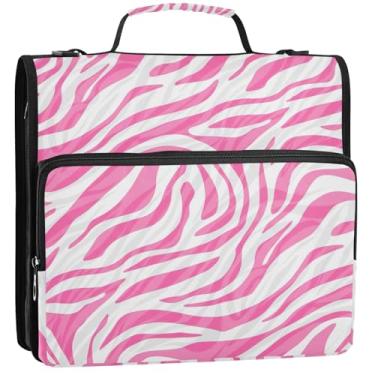 Imagem de Organizador de fichário com zíper, listras de zebra, 3 argolas de 3,8 cm, bolsa escolar durável, com alça de ombro, vários bolsos, pasta grande, 34,5 x 31,5 x 9 cm