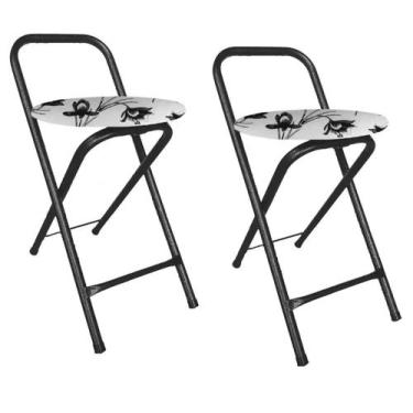 Imagem de Kit 2 Bancos Banqueta Dobrável Baixa Assento Estofado Redondo - Movera