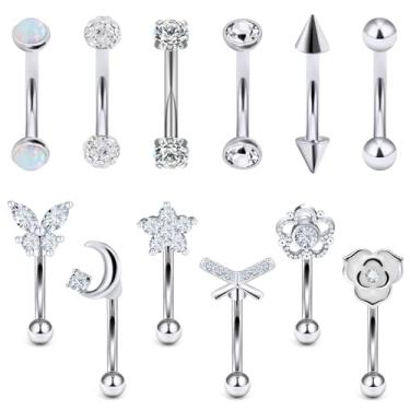 Imagem de Leiainely Anéis labiais de torre para sobrancelha anti-tragus vertical labret piercing joia 16 g brinco daith língua cobra olhos olhos olho sobrancelha curvado piercing de barra para mulheres e homens