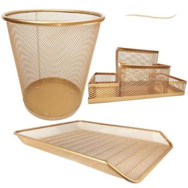 Imagem de Kit Escritório Lixeira, Organizador De Mesa, Bandeja A4 Documento Arqu