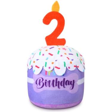 Imagem de Dansydaisy Acessórios de brinquedo de bolo de 2º aniversário para meninas e meninos, brinquedo de pelúcia roxo para decoração de festa de aniversário para cães grandes, médios e pequenos