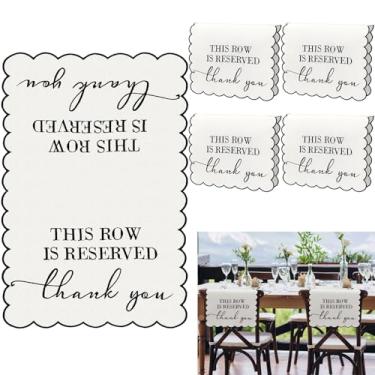 Imagem de Tegeme Pacote com 4 placas de assento reservadas para cadeiras de casamento panos de banco de reserva recortados Esta fileira é reservada elegante borda preta para recepção, festas, celebrações