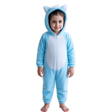 Imagem de Macacão Fantasia Infantil Azul de Pelúcia com Capuz Unissex