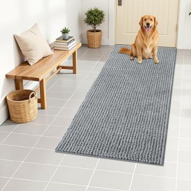 Imagem de OLANLY Tapete de porta de cachorro para patas enlameadas 111 x 61 cm, capacho de lama de chenille ultra absorvente, antiderrapante, lavável e com armadilha de sujeira para entrada interna, tapetes de