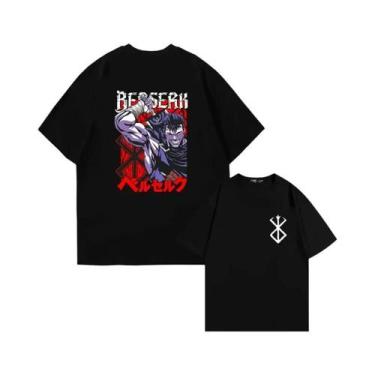 Imagem de Camiseta Masculina Preta Berserk Anime Com Estampa Gráfica De Guts, Es