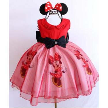 Imagem de Vestido Infantil Minnie Vermelho Festa Temática E Tiara - Pingo de Gen