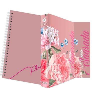 Imagem de Kit Rosa Florida - Planner Capa Lisa + Bíblia Capa Dura NVT + Marca Página