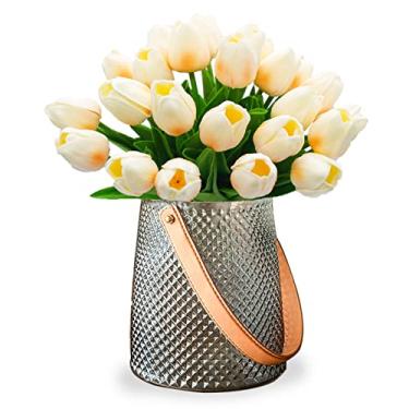 Imagem de Tulipas de toque real, flores artificiais de poliuretano, tulipas falsas para arranjo, festa de casamento, Páscoa, primavera, casa, sala de jantar, escritório, decoração (champanhe)