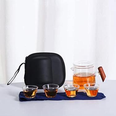 Imagem de Conjunto de chá de vidro de viagem portátil resistente a altas temperaturas, conjunto de chávenas de chá essenciais para viagem, acessórios (tamanho: conjunto de 4 xícaras) ()