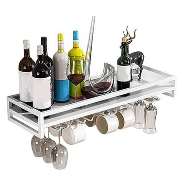 Imagem de Suporte de parede flutuante para vinho - Suporte industrial para armazenamento de taça de vinho, comprimento 60/80/100 cm, exibição de taças para cozinha, preto/branco/dourado, prateleira de exibição