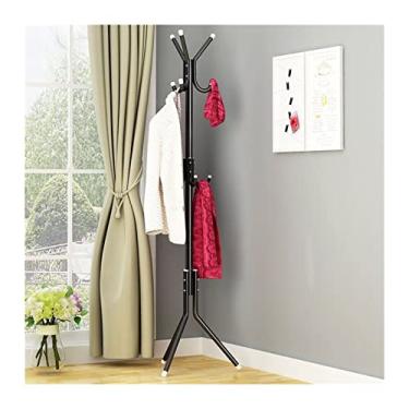 Imagem de Chapéu de chão montado para sala de estar, suporte de exibição de roupas, móveis domésticos, vários ganchos, roupas penduradas 9/12 ganchos de madeira, cabideiro de metal em pé (cor: Gra (preto 9