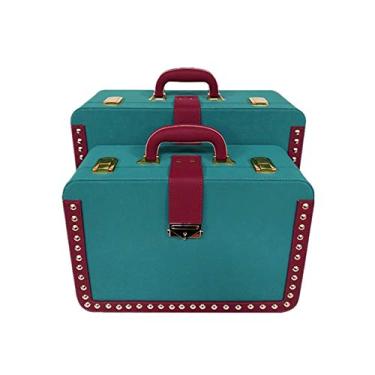 Imagem de Conjunto de 2 malas vintage baú do tesouro, caixa de memória, caixa de armazenamento de pirata de madeira com porta-cartões de casamento em estilo antigo, acessórios decorativos para escritório em