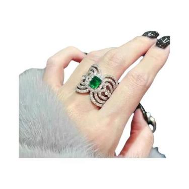 Imagem de Anel De Zircônia Cúbica Verde Quadrado Para Mulheres, Joia De Luxo Fas