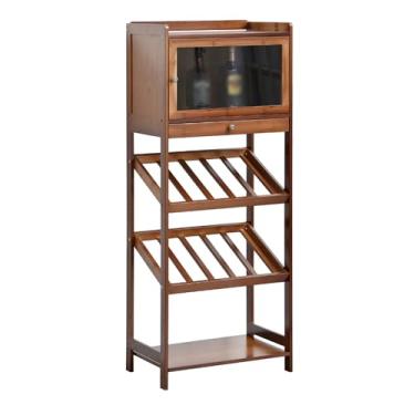 Imagem de Grande rack de armazenamento de vinho de madeira com porta - Prateleira de exibição de armário de bebidas de alta capacidade para sala de estar, cozinha, bar e sala de jantar - Suporte de vinho