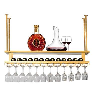 Imagem de Suporte de taça de vinho, suporte para copos de vinho com parafusos, suporte de garrafa de teto de metal para economia de espaço, altura e largura ajustável, organizador de vinho flutuante, para pub