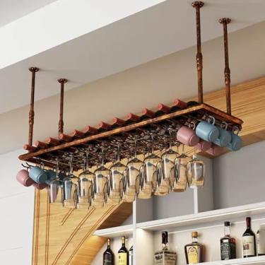 Imagem de Rack de vinho moderno metal pendurado garrafa de vinho suporte de vidro prateleira de teto prateleiras de vinho para exibição de bar em casa café garrafas de vinho prateleiras de armazenamento