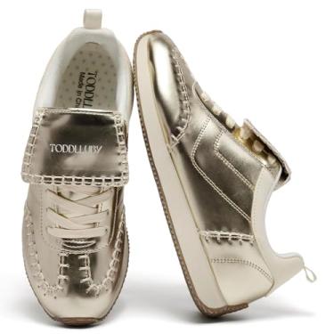Imagem de TODDLLUBY Tênis esportivo feminino clássico, antiderrapante, palmilha respirável, elegante e confortável, couro leve, dourado, prata, branco 2025, Ouro W1, 38