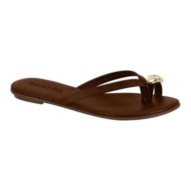 Imagem de Sandália Rasteira Feminina Beira Rio – Napa Ring Toe, Leve, Confortável e para Uso No Dia a Dia (Conhaque, BR, Adulto, Numérico, 39)