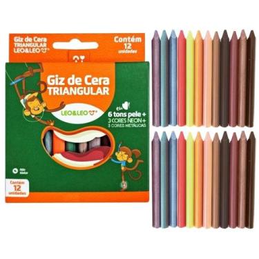 Imagem de Giz De Cera Triangular 24 Cores Pele Neon e Metálico - Leo&Leo