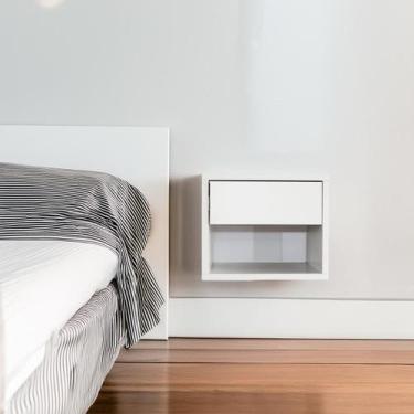 Imagem de Mesa de Cabeceira Suspensa em MDF 01 Gaveta Branco Moveara
