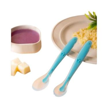 Imagem de Conjunto De Colheres De Silicone Para Bebês 2 Peças Com Padrão De Estr