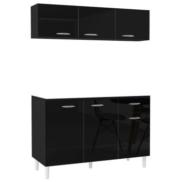 Imagem de Armário Aéreo Com Balcão Gabinete De Pia 120cm Sem Tampo Classic P11 Preto - Mpozenato