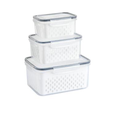 Imagem de Kit 3 Potes Organizadores Hermetico Com Cesto Drenagem Grande Multiuso Profissional Geladeira