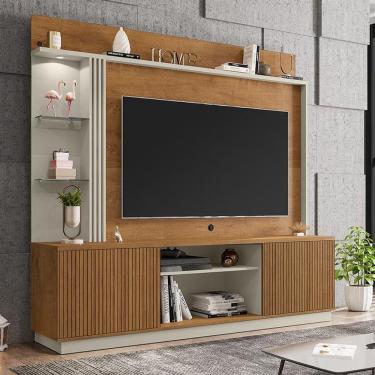 Imagem de Home Painel Sala 65" C/ Led /offWhite Efeito Ripa