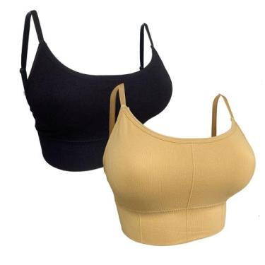 Imagem de Kit 2 Top De Alcinha Academia Feminino Fitness Com Bojo Liso COR:PRETO