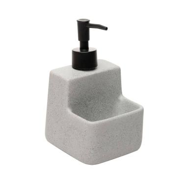 Imagem de Porta Detergente Líquido 360ml C/Suporte P/Esponja de Cerâmica Granilite Cinza Lyor