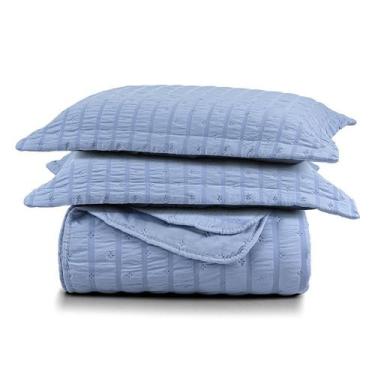 Imagem de Kit Colcha Plissê Casal Seersucker 3 Peças Textura 3D ul - Casa Scarpa