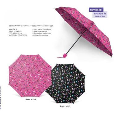 Imagem de Guarda-Chuva Estampa de unicórnio FECHADO 24 cm - SUSINO, Preto