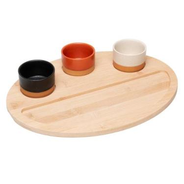 Imagem de 3 Petisqueiras com Bandeja Lyor de Bambu 33cm x 25cm x 4cm