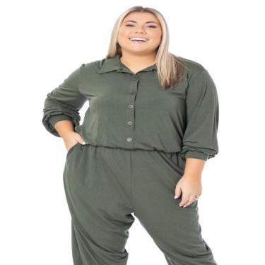 Imagem de Macacão Feminino Plus Size Quira, GG, Verde musgo, 35224