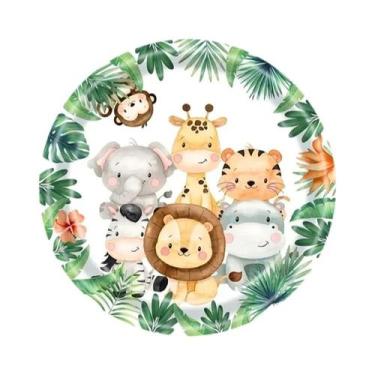 Imagem de Toalha De Mesa Com Folhas De Palmeira E Animais Da Selva Para Festa De