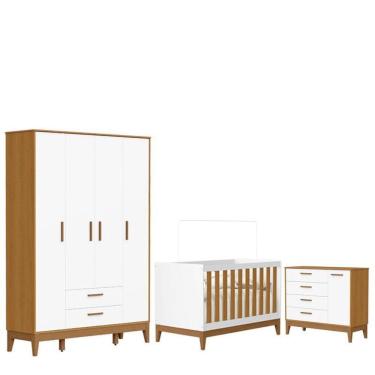 Imagem de Quarto de Bebê Flip com Cômoda Sapateira Branco Acetinado Savana - Reller