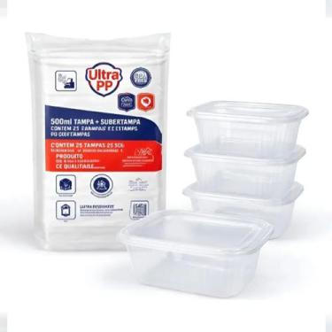 Imagem de 25 potes retangular 500ml descartável marmita fitness freezer micro ul