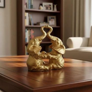 Imagem de Elefantes Decorativos Em Resina Dourada Amor Abraçados - Brateliez, Do