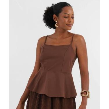 Imagem de Blusa Feminina Peplum Alças Finas Marisa Marrom, Marrom, M